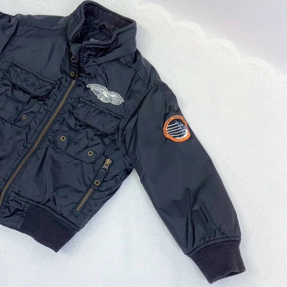 H&M Kids Bomber Jacket Military Style with Patches Zip Up Coat - Picture 3 of 10